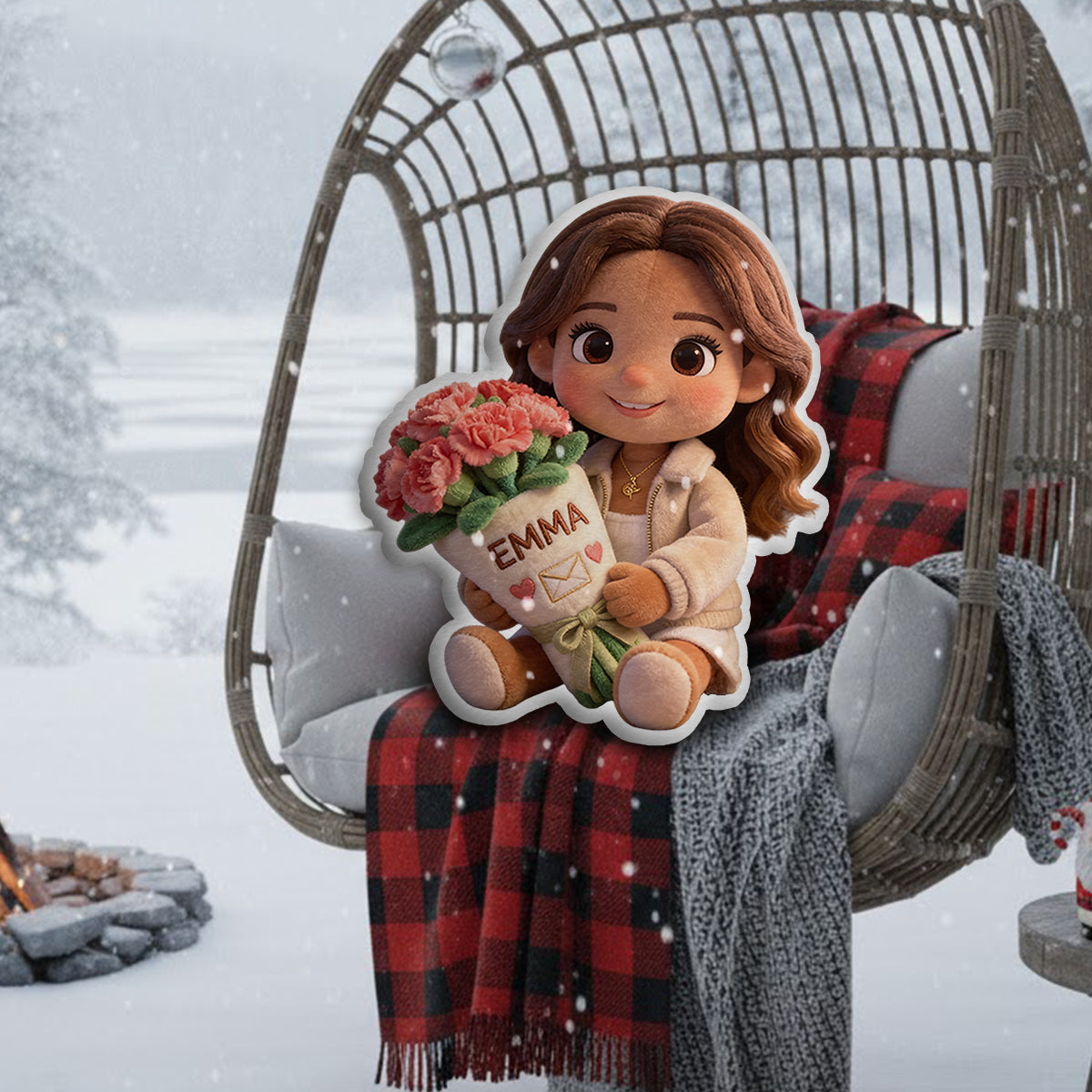 Geburtsblumen-Kissen mit Foto (individuell gestaltbar) – Selbstliebe-Kissen in Kunstfellform