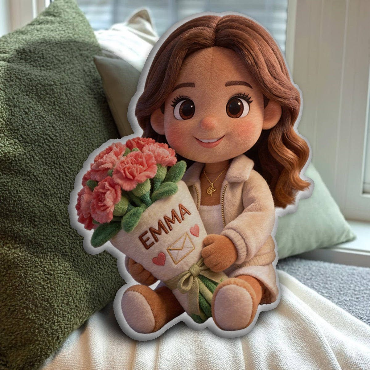 Geburtsblumen-Kissen mit Foto (individuell gestaltbar) – Selbstliebe-Kissen in Kunstfellform