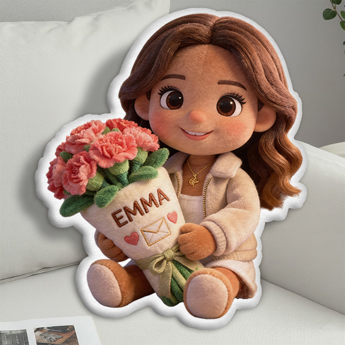 Geburtsblumen-Kissen mit Foto (individuell gestaltbar) – Selbstliebe-Kissen in Kunstfellform