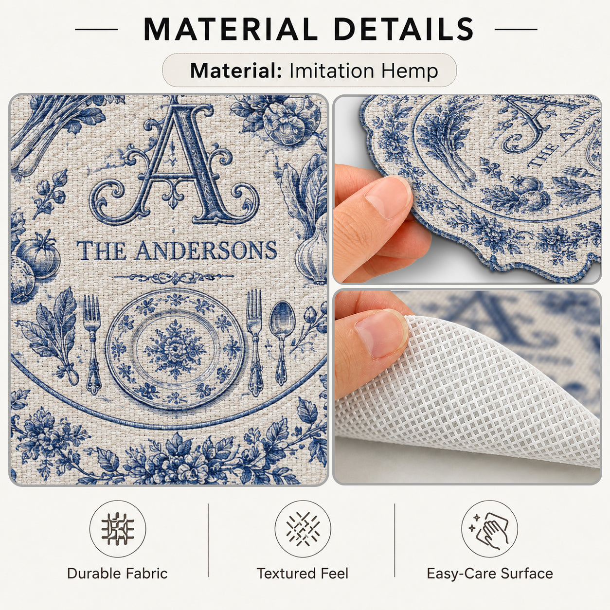 Inital Family Gift Toile De Jouy Pattern - Personalized Family Custom Shape Placemat