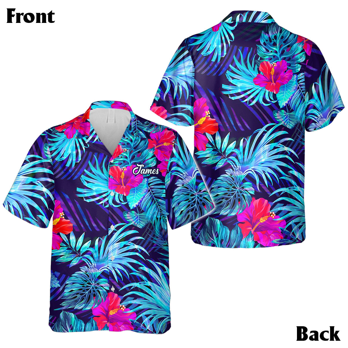 Tropical Leaf Hibiscus Flowers Matching Hawaii Beach Outfit For Co~es - Personalized Couple Hawaiian Shirt & Sleeveless Dress