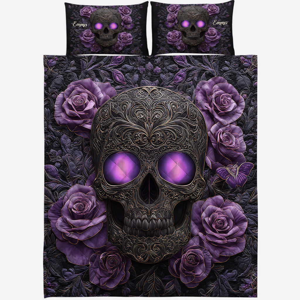 Skull And Roses - Personalized Skull Quilt Set