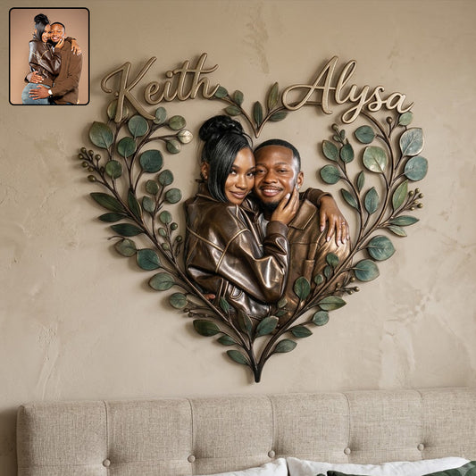 Eucalyptus Herz Metall Wandkunst - Personalisierte 3D-gedruckte Metallschilder
