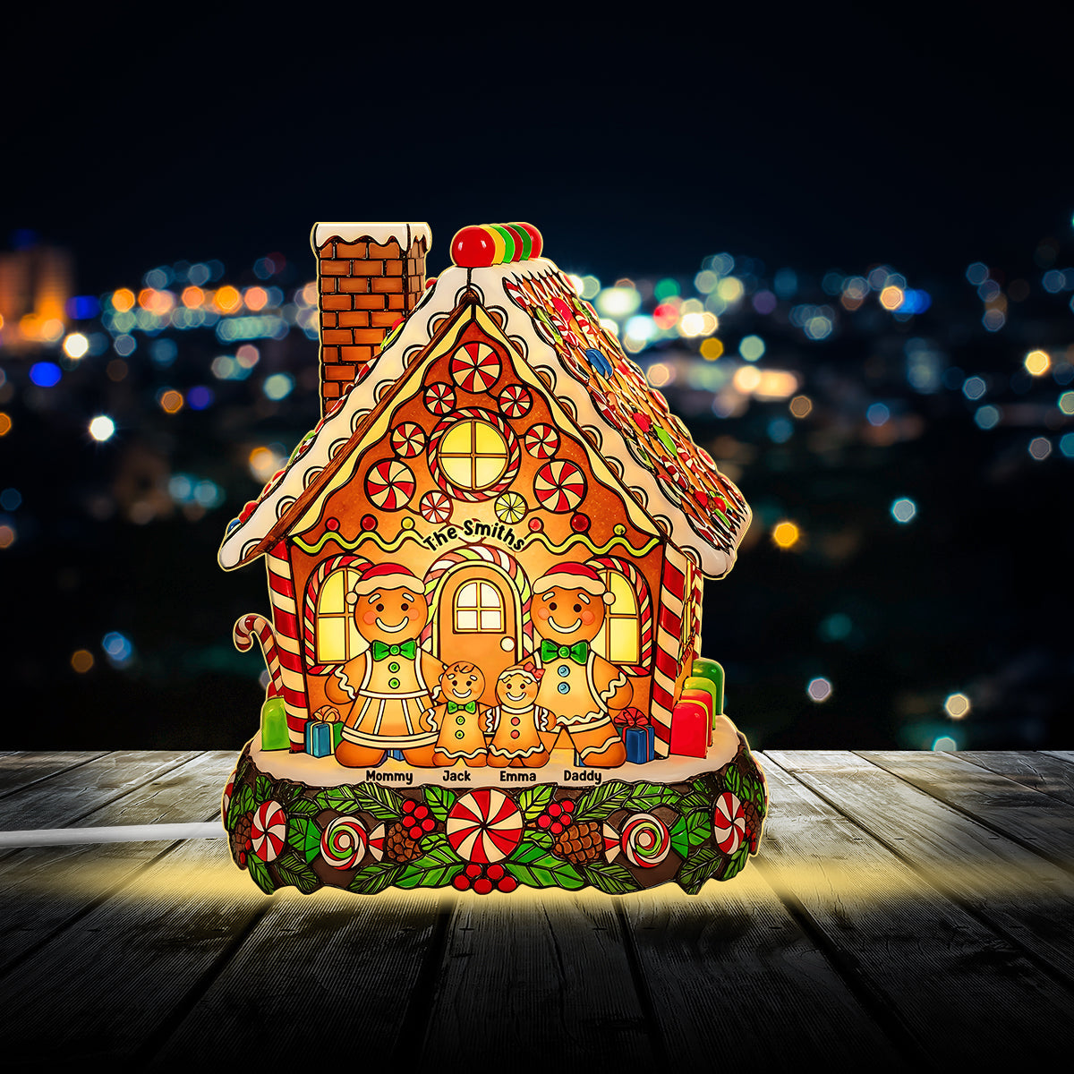 Merry Christmas Gingerbread Red Truck - Personalized Family Acrylic LED Night Light