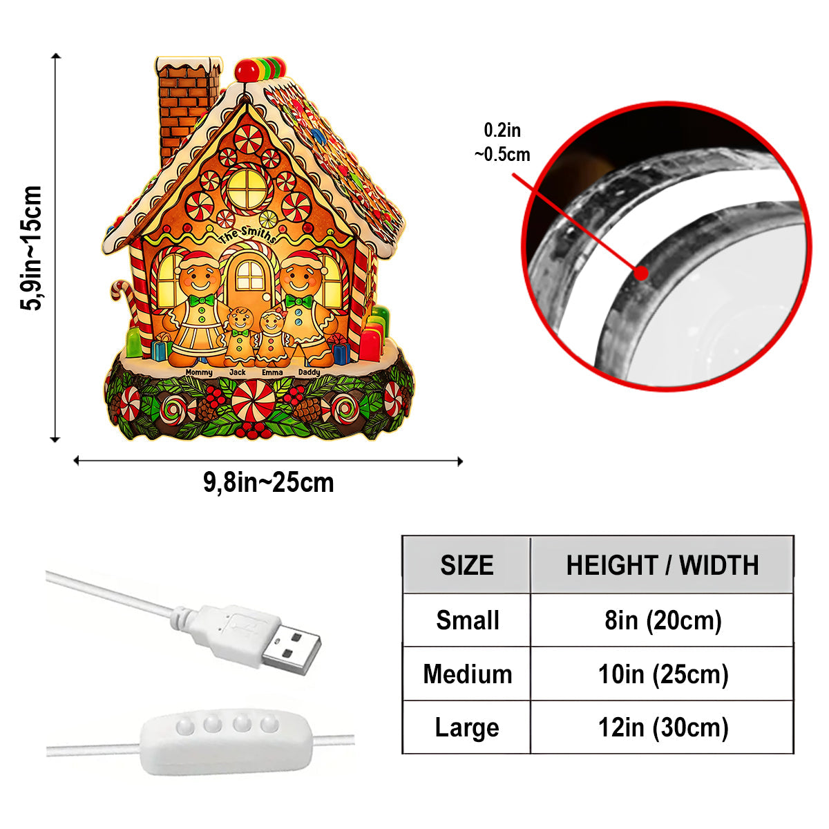 Merry Christmas Gingerbread Red Truck - Personalized Family Acrylic LED Night Light