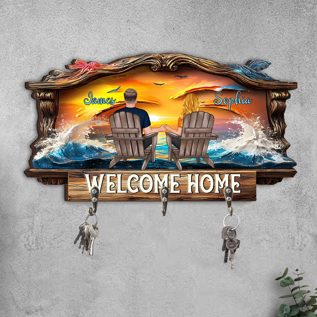 Welcome Home - Personalized Couple Custom Shaped Key Rack