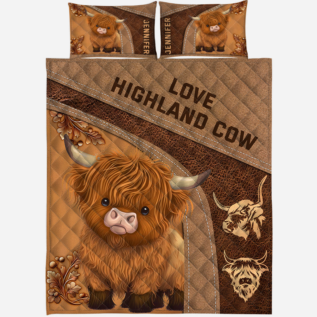 Cute Highland Cows - Personalized Highland Cow Quilt Set