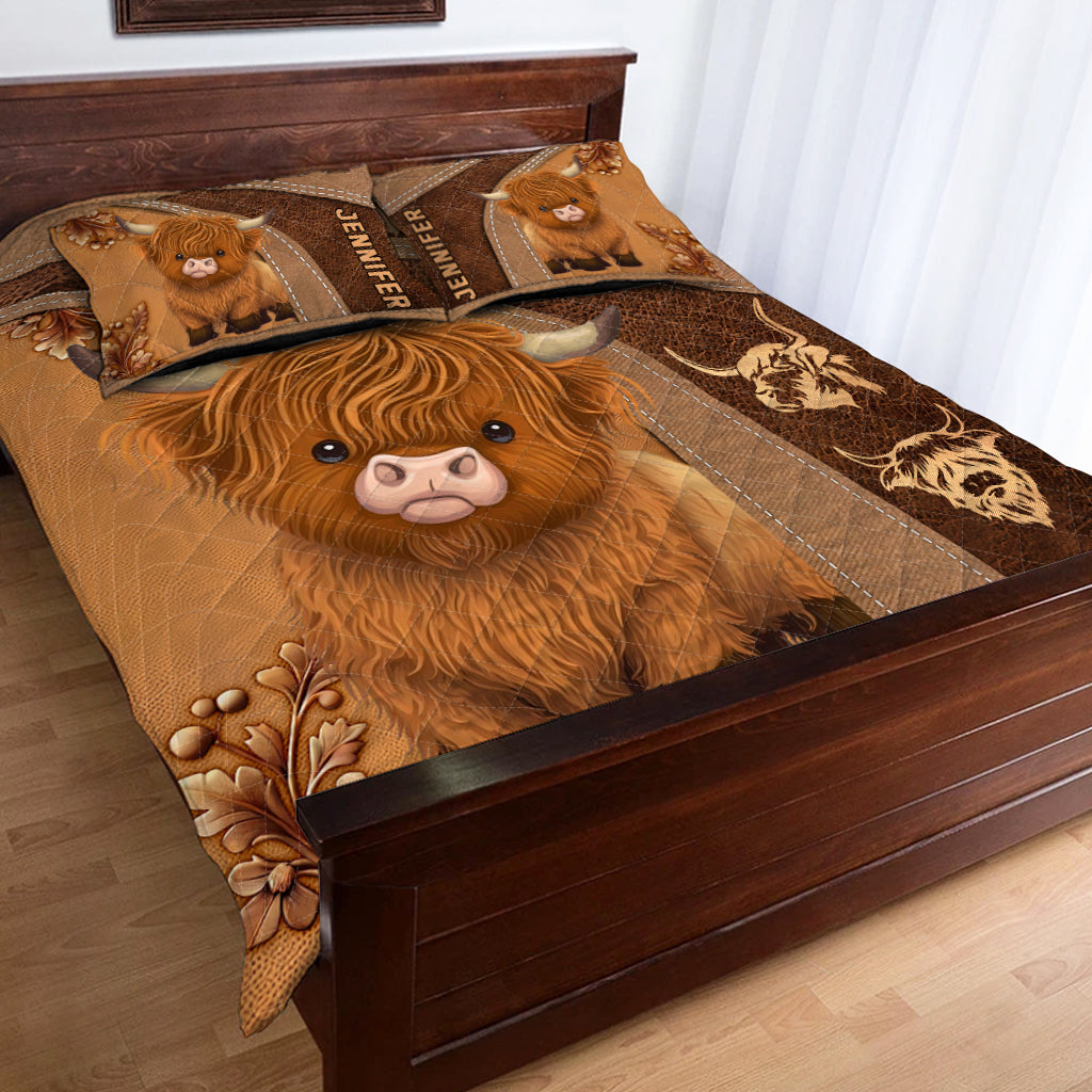 Cute Highland Cows - Personalized Highland Cow Quilt Set