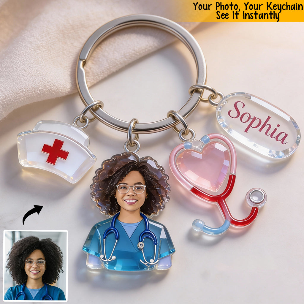 Custom Any Photo - Personalized Nurse Keychain With Charms