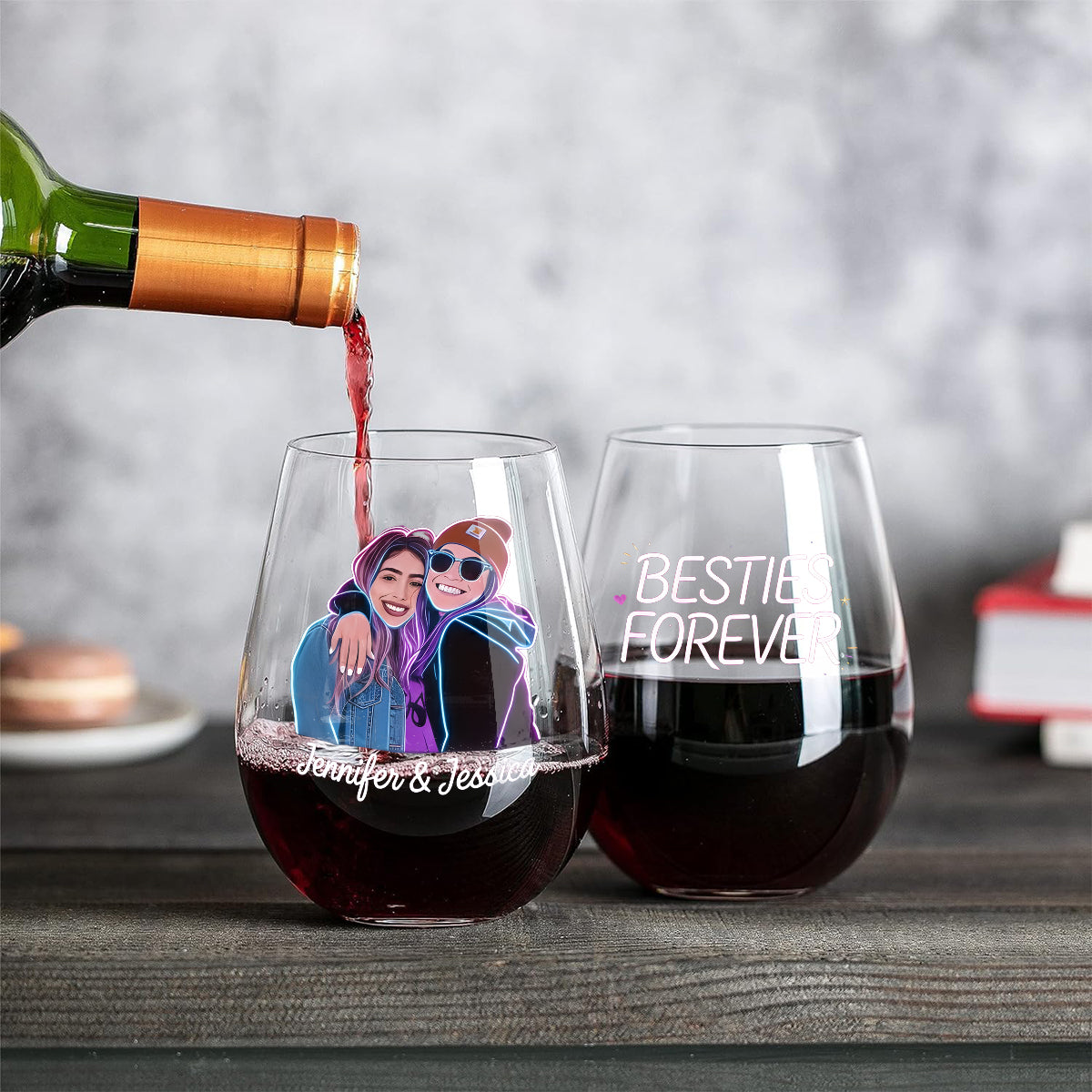 Custom From Any Photo - Personalized Bestie All Over Wine Glass