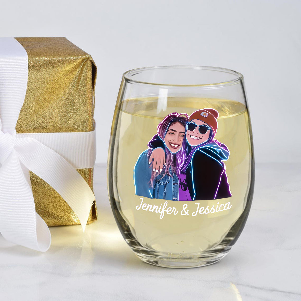 Custom From Any Photo - Personalized Bestie All Over Wine Glass