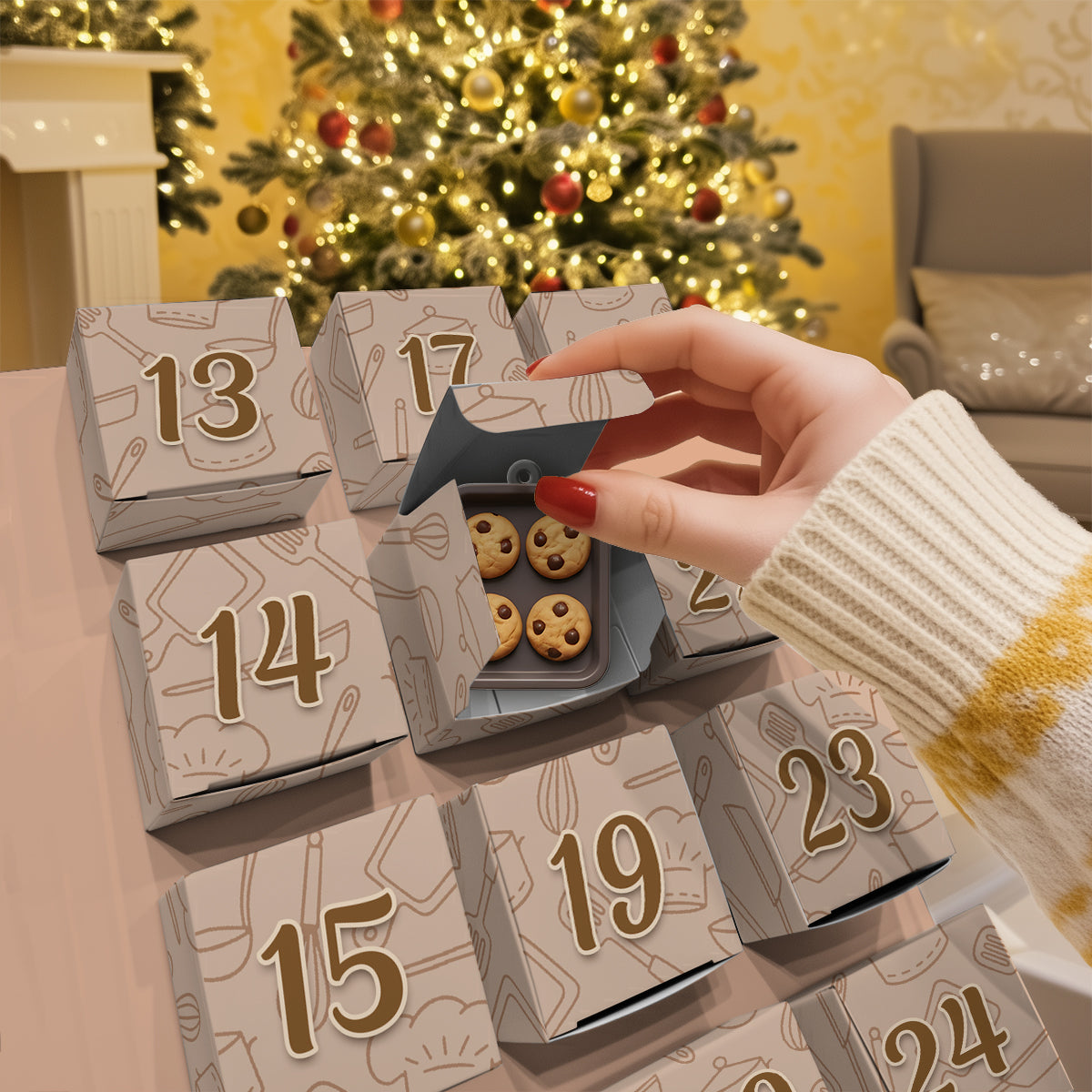 Love Baking - Personalized Baking Folded Advent Calendar With Ornaments