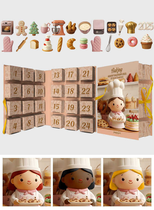 Love Baking - Personalized Baking Folded Advent Calendar With Ornaments
