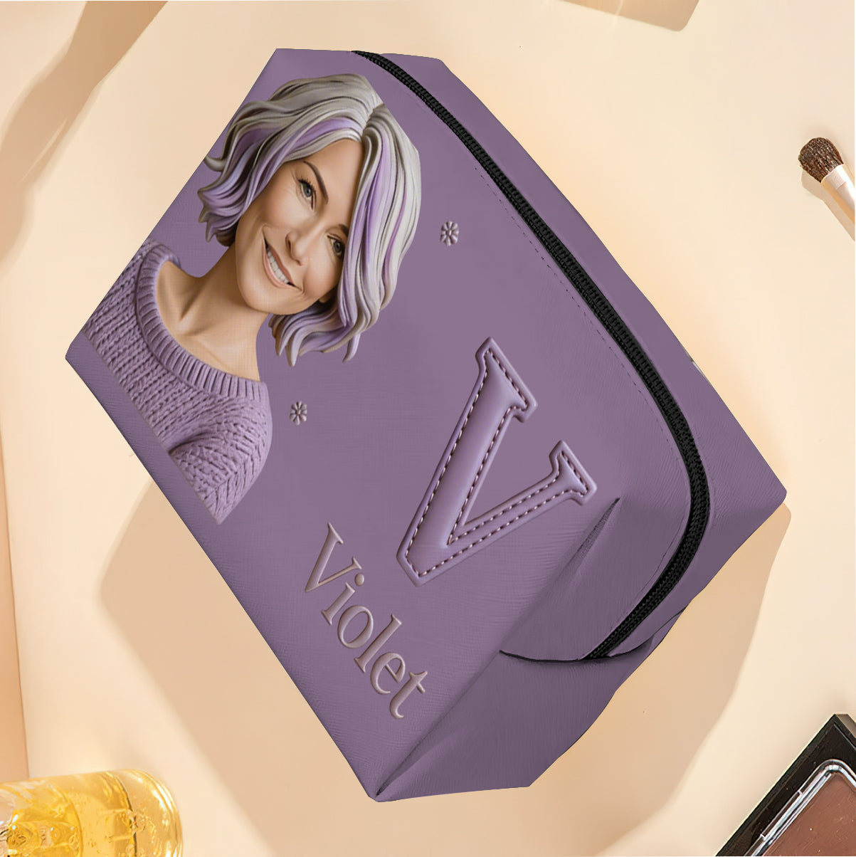Cutsom Photo And Letter Alphabet - Personalized Self Love Makeup Bag