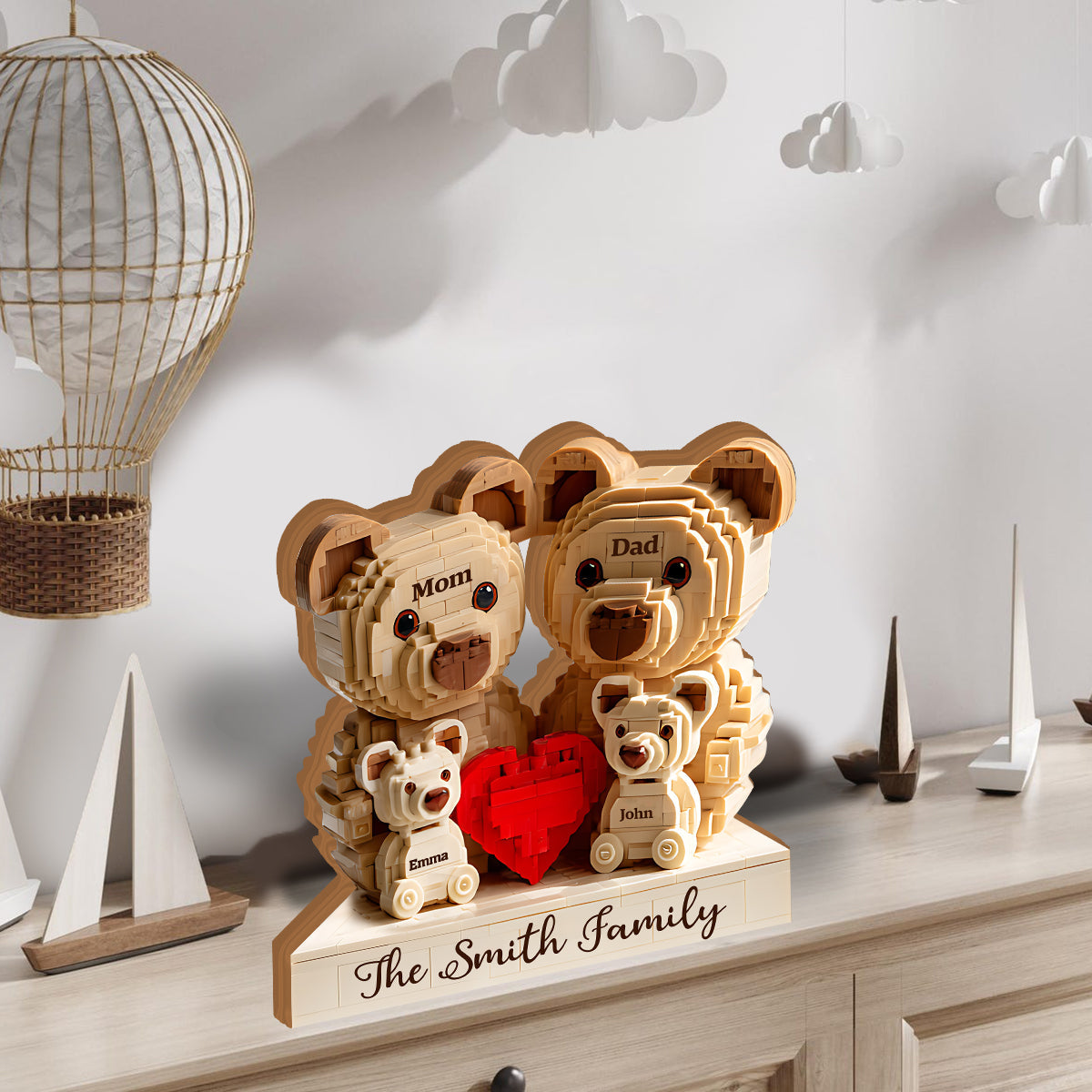 Lovely Bear Family - Personalized Family Custom Shaped Wood Plaque