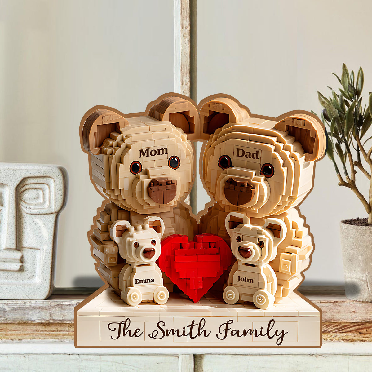 Lovely Bear Family - Personalized Family Custom Shaped Wood Plaque