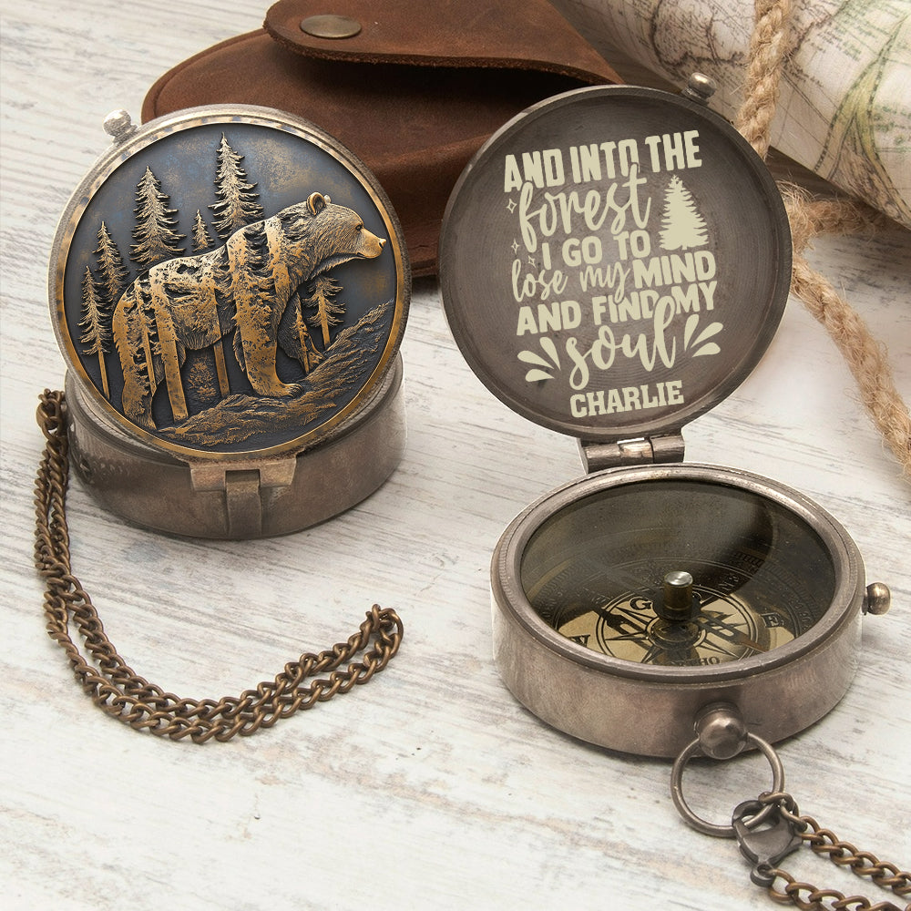 And Into The Forest I Go Camping Bear - Personalized Camping Compass