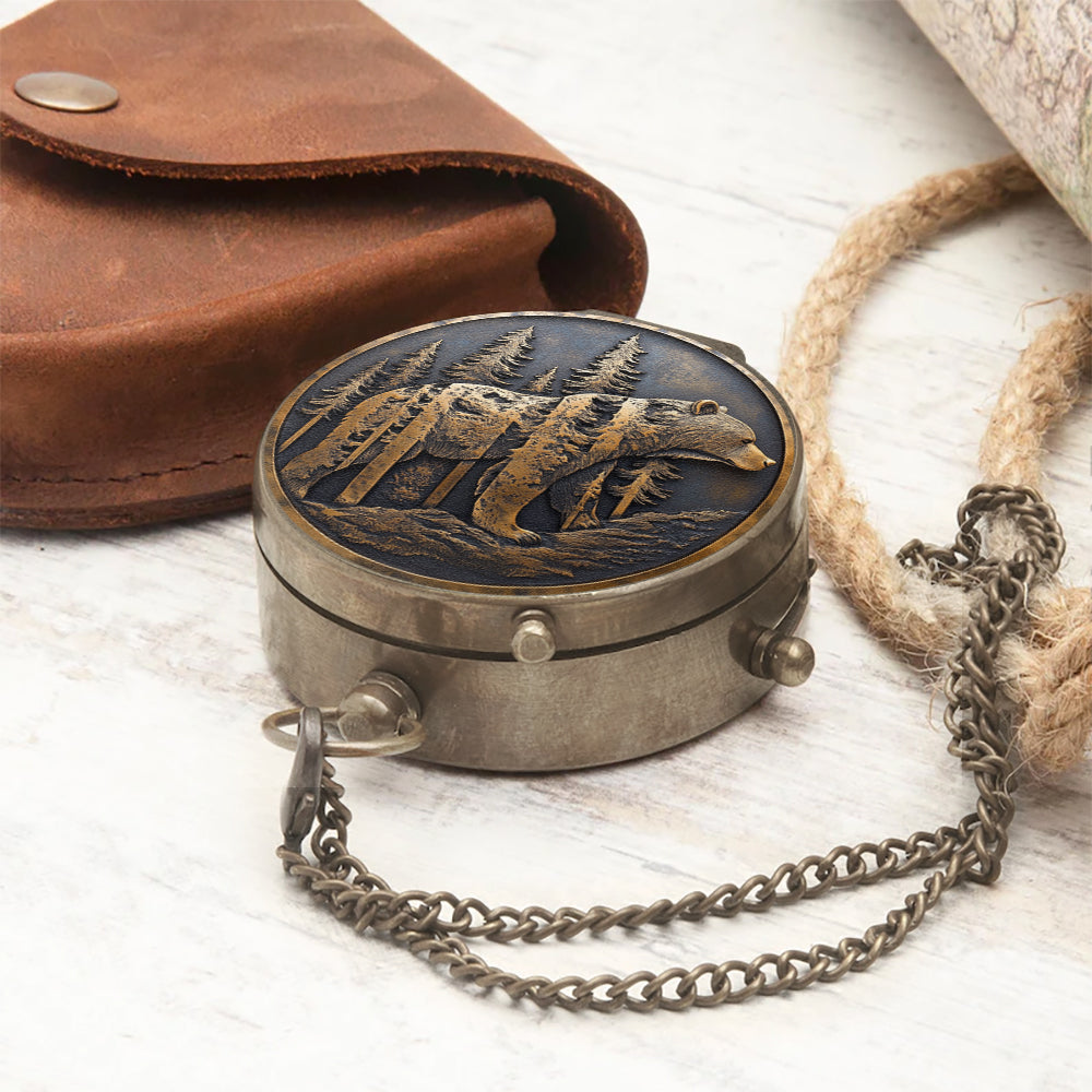 And Into The Forest I Go Camping Bear - Personalized Camping Compass