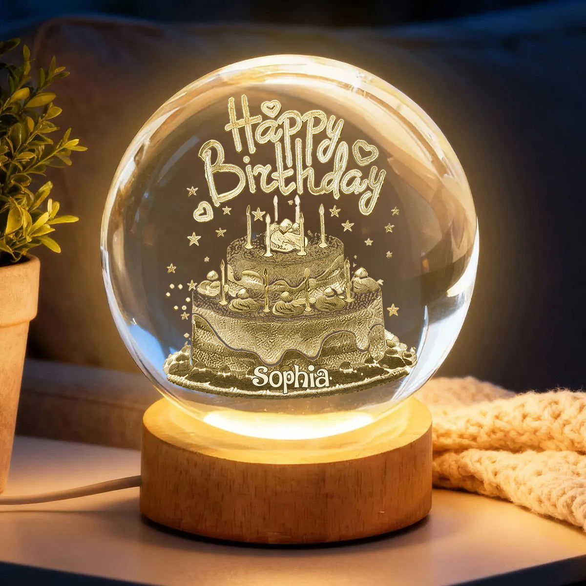 Happy Birthday - Personalized Birthday Crystal Ball Night Light