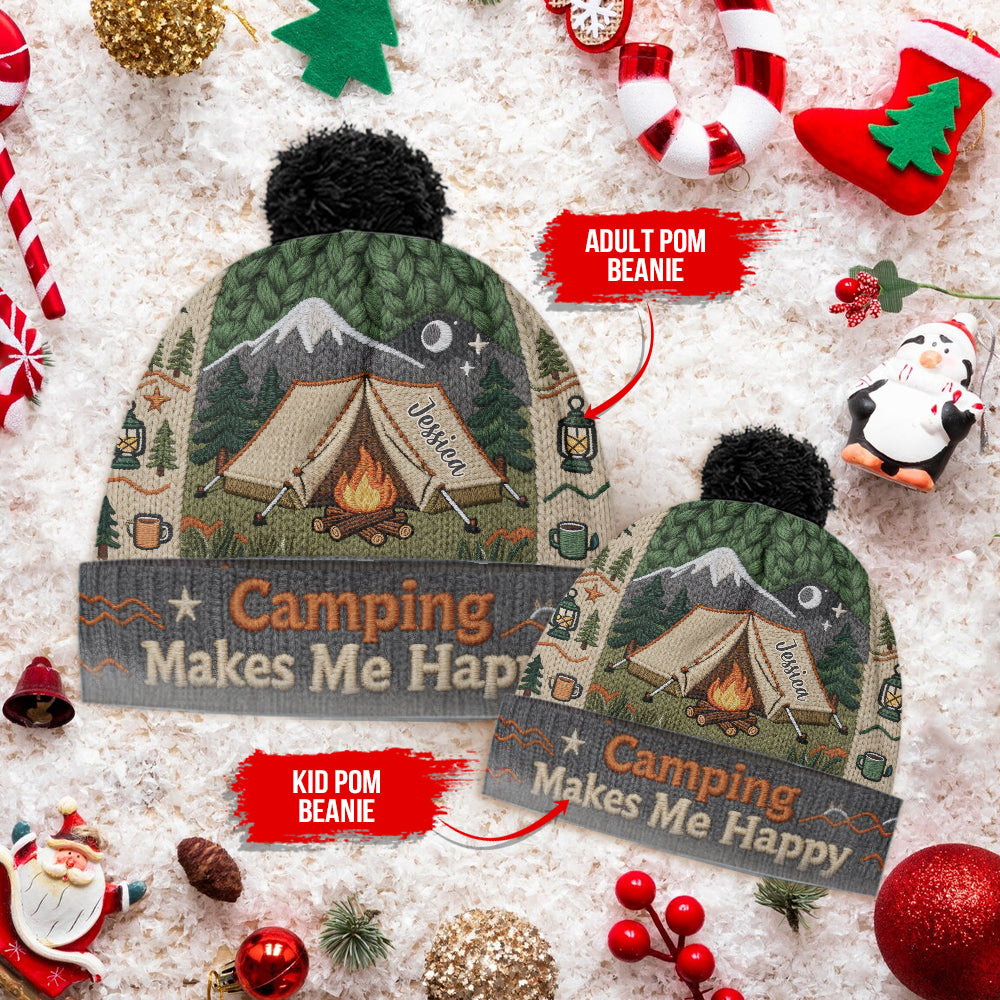 Camping Makes Me Happy - Personalized Camping Beanie Hat