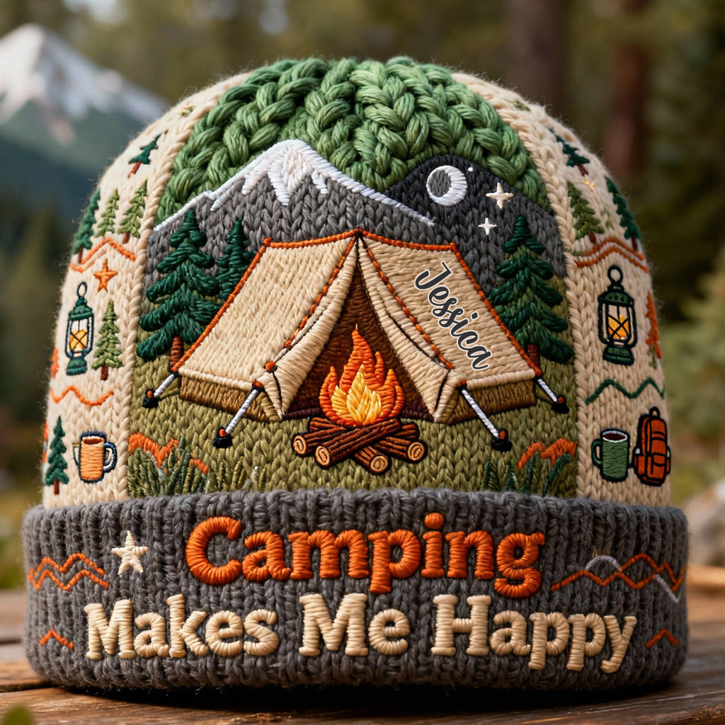 Camping Makes Me Happy - Personalized Camping Beanie Hat