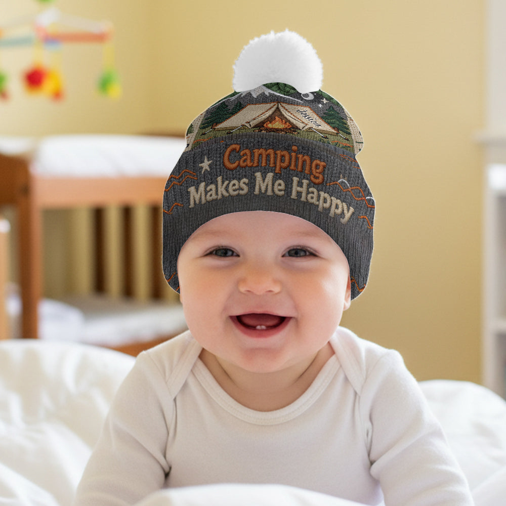 Camping Makes Me Happy - Personalized Camping Beanie Hat