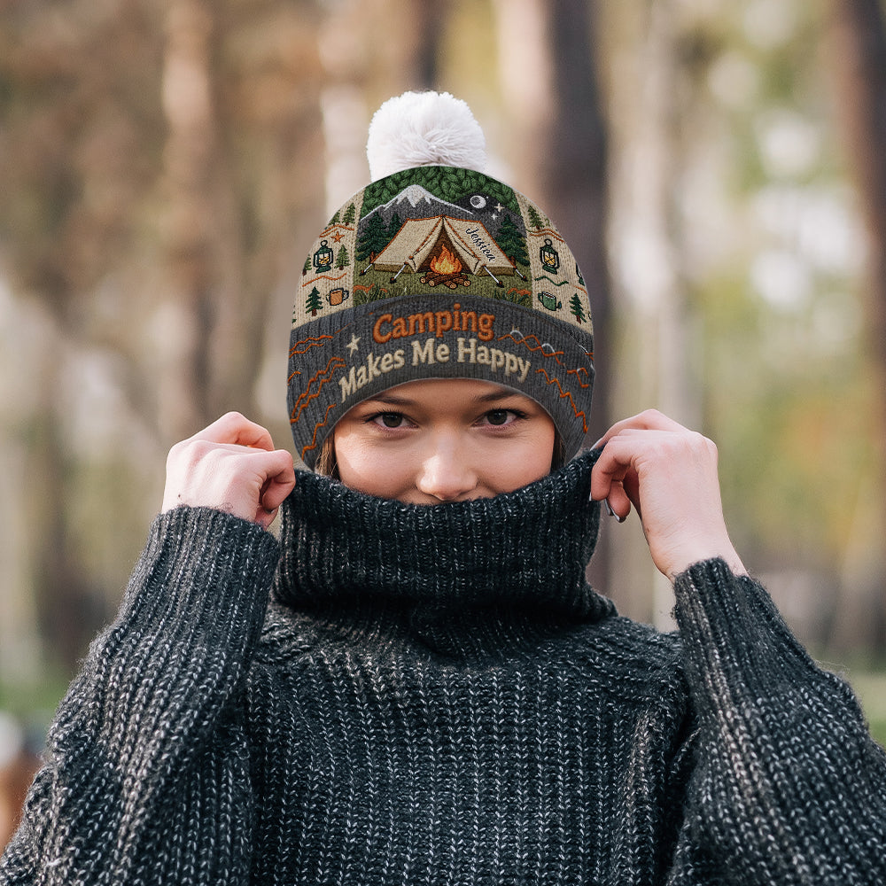 Camping Makes Me Happy - Personalized Camping Beanie Hat