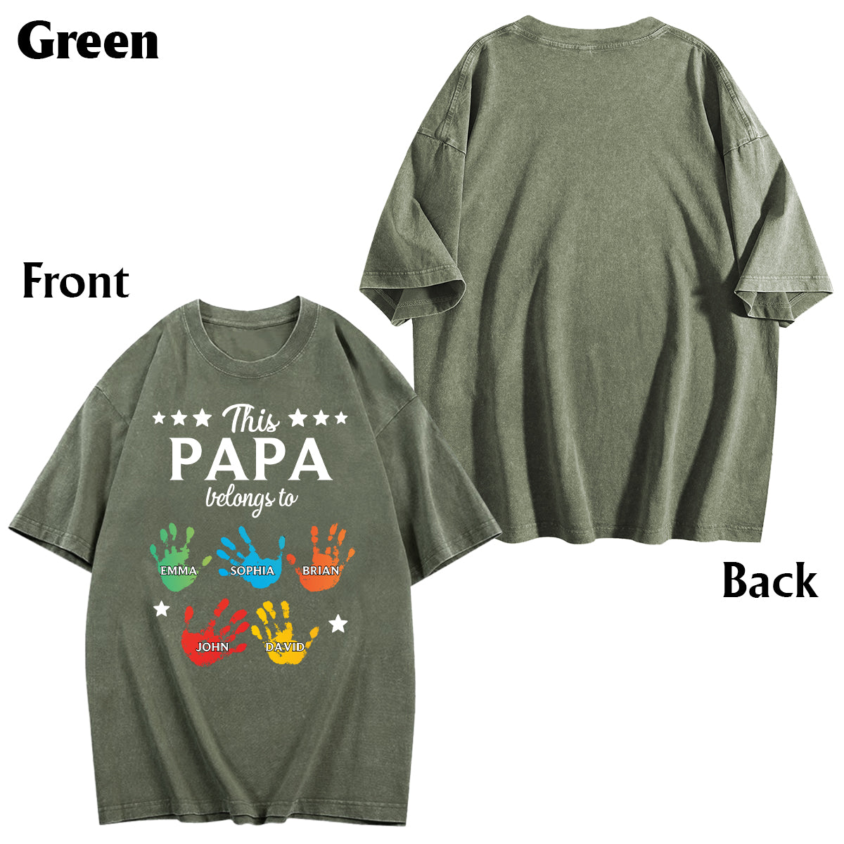 This Papa Belongs To Hands Prints - Personalized Grandpa Wash T-Shirt
