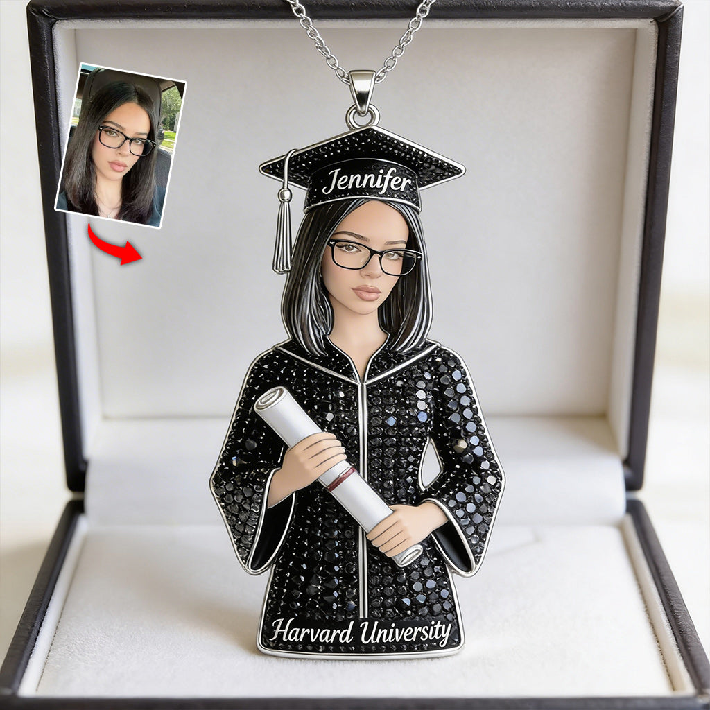 Grad 2026 - Personalized Graduation Shaped Metal Pendant Necklace