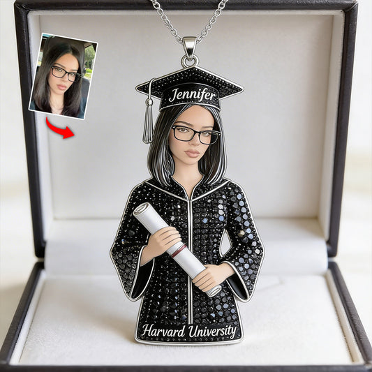 Grad 2026 - Personalized Graduation Shaped Metal Pendant Necklace