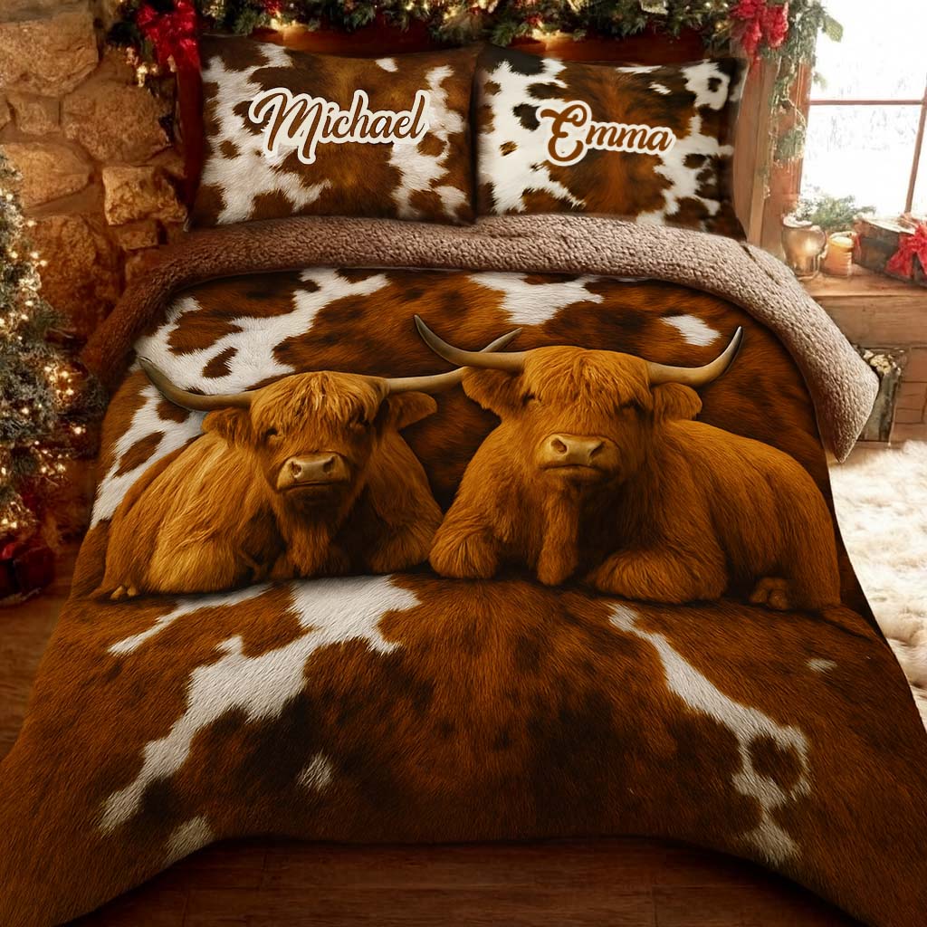 Highland Cow Farmer Gift - Personalized Highland Cow Quilt Set