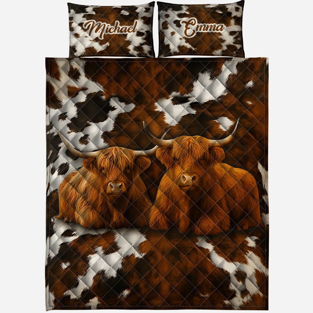 Highland Cow Farmer Gift - Personalized Highland Cow Quilt Set