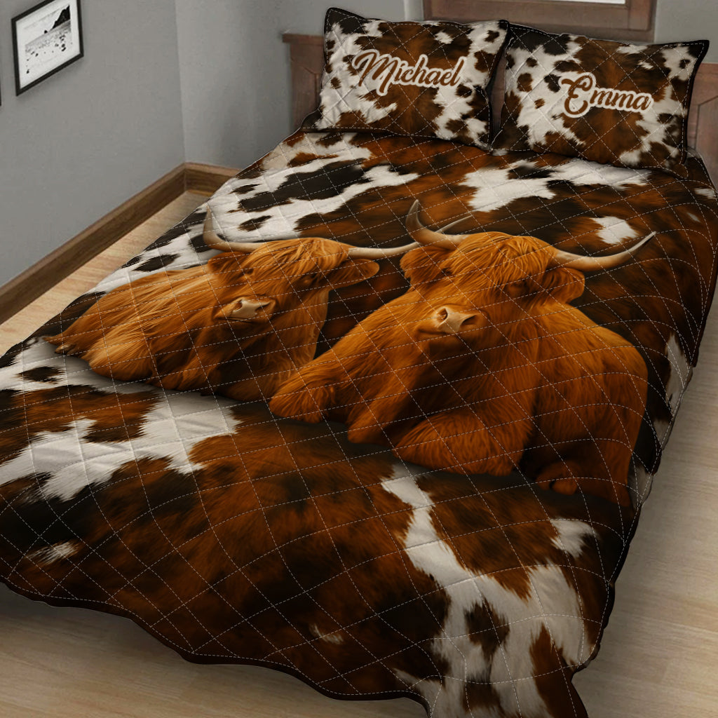 Highland Cow Farmer Gift - Personalized Highland Cow Quilt Set