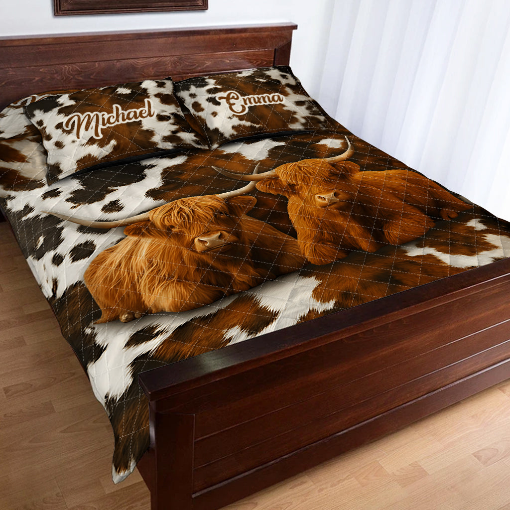 Highland Cow Farmer Gift - Personalized Highland Cow Quilt Set