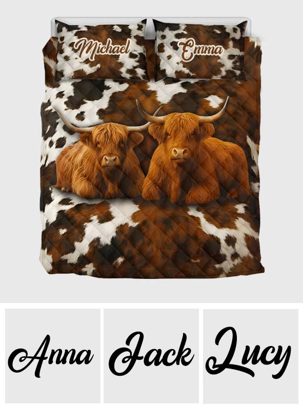 Highland Cow Farmer Gift - Personalized Highland Cow Quilt Set
