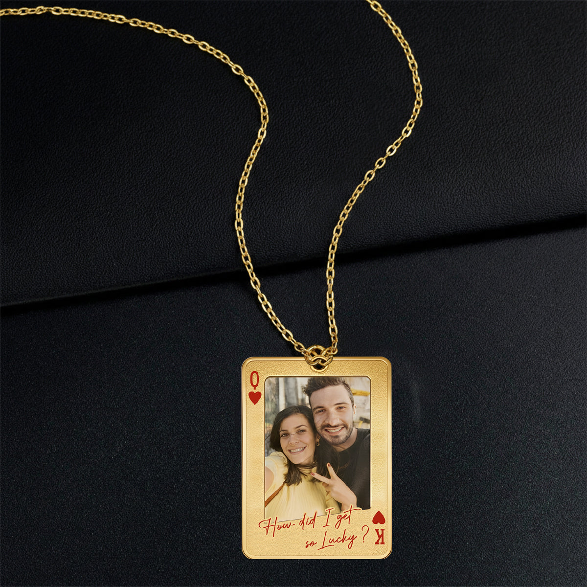 Carte à jouer personnalisée avec photo - Collier pendentif en métal personnalisé en forme de couple