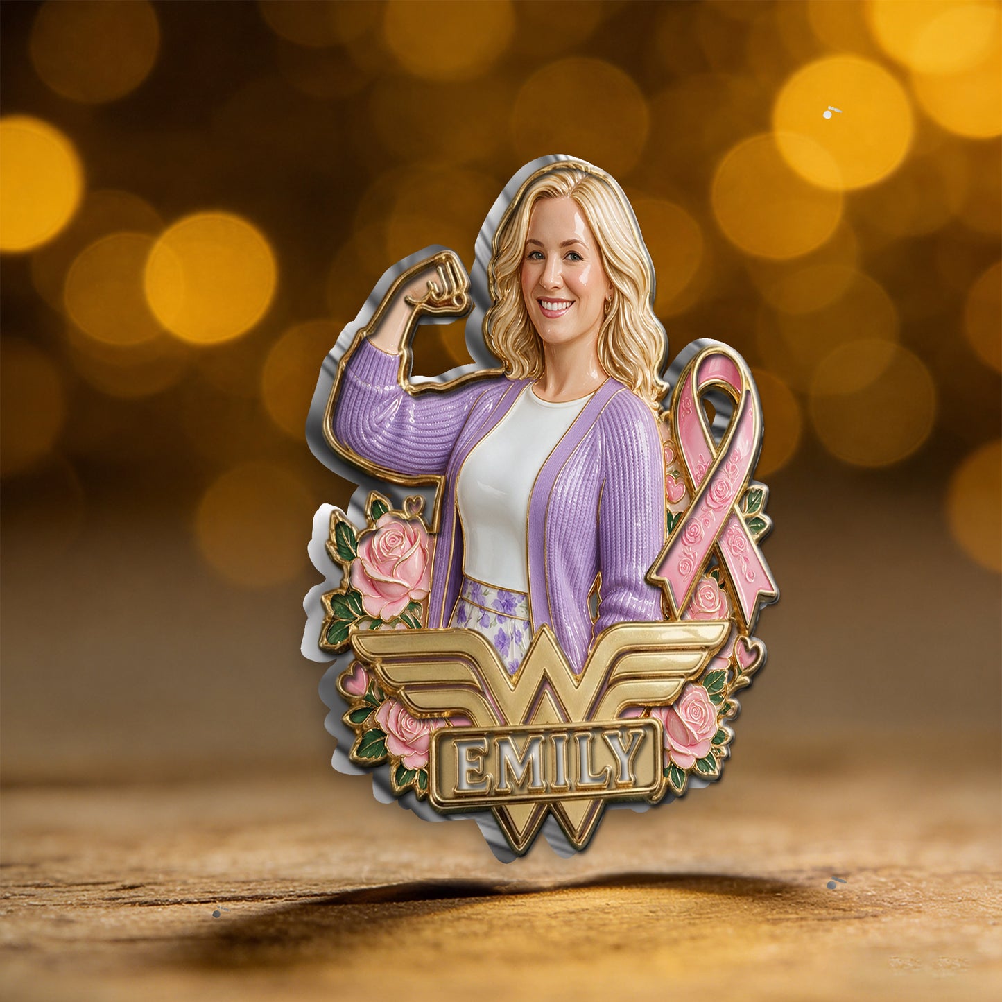 In This Fight, No One Stands Alone - Personalized Breast Cancer Awareness 3D Embossed Enamel Pin