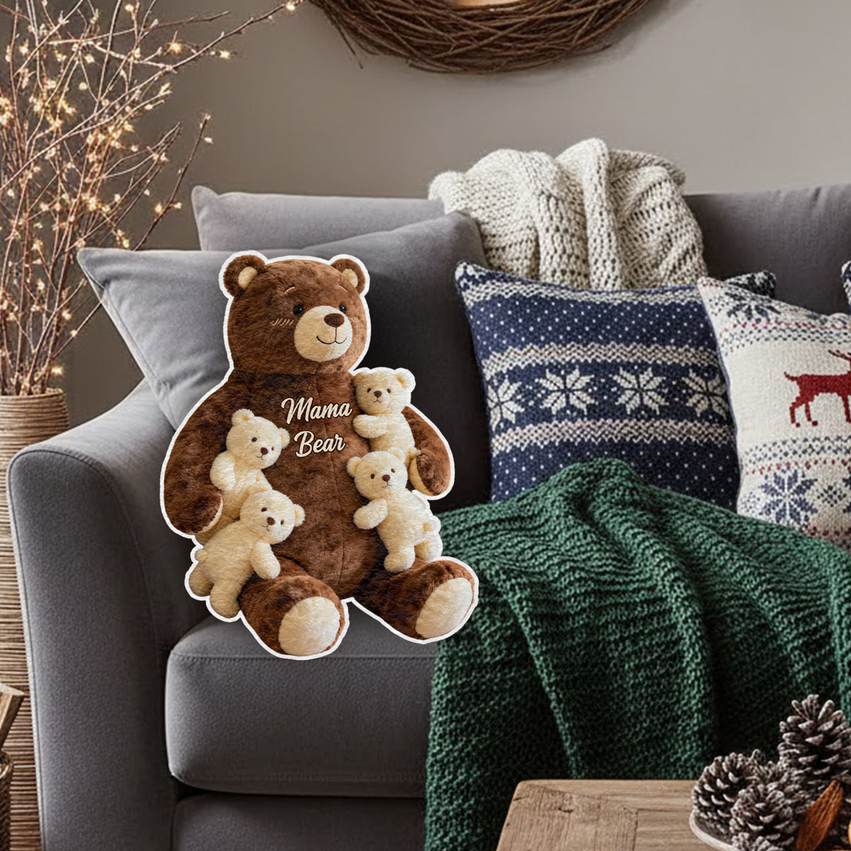 Mama Bear - Personalized Mother Faux Fur Shaped Pillow