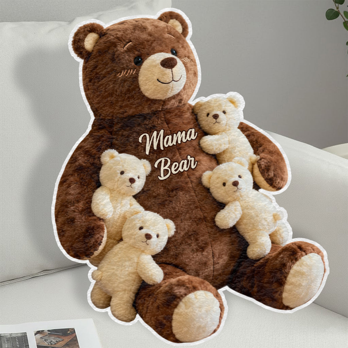 Mama Bear - Personalized Mother Faux Fur Shaped Pillow