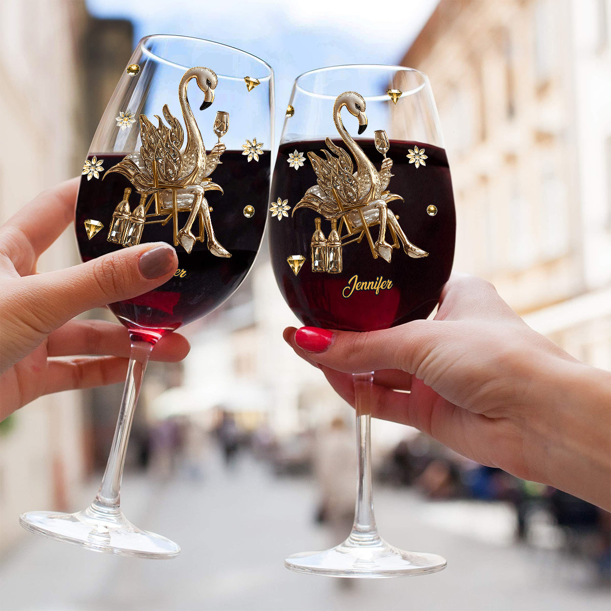 Flamant rose élégant - Verre à vin flamant rose personnalisé à longue tige