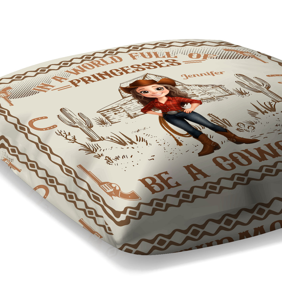 Dans un monde de princesses, sois une cowgirl ! - Coussin décoratif personnalisé cowgirl