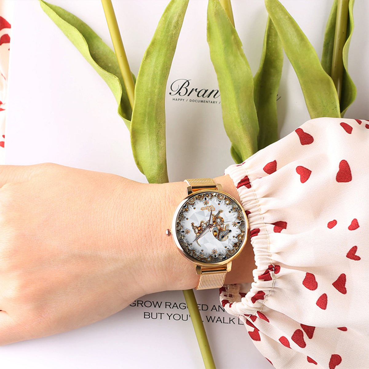 Ich liebe meine Hunde – Personalisierte Damen-Handuhr mit Hundemotiv 