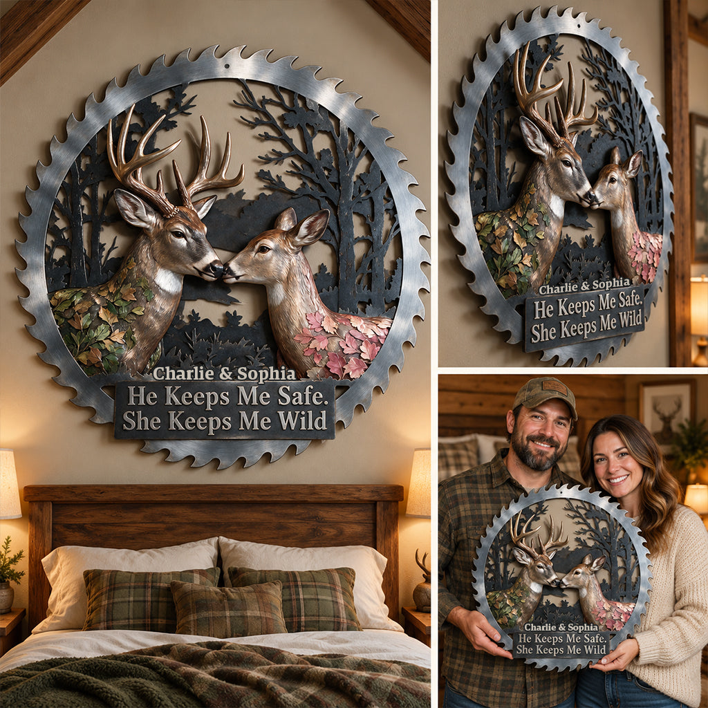 She Keeps Me Wild - Personalized Hunting 3D Printed Cut Metal Sign