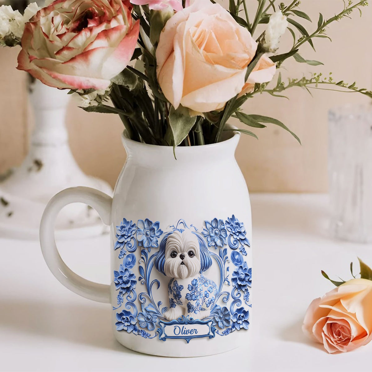 Niedlicher Shih Tzu - Personalisierte Keramikvase mit Hundemotiv
