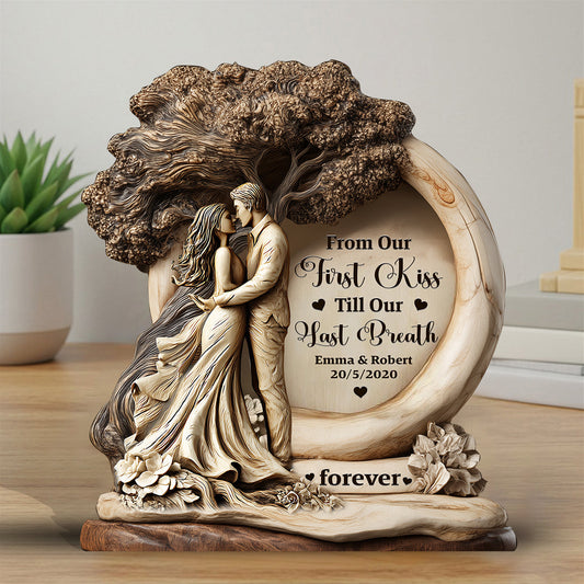 From Our First Kiss Till Our Last Breath - Personalized Couple Custom Shaped Wood Plaque