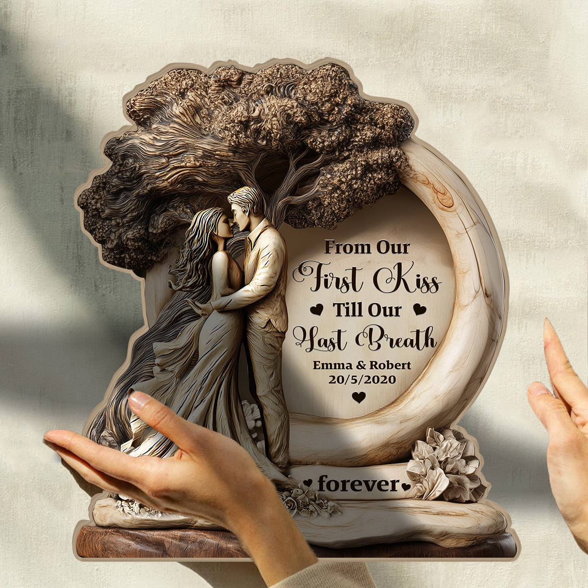 From Our First Kiss Till Our Last Breath - Personalized Couple Custom Shaped Wood Plaque