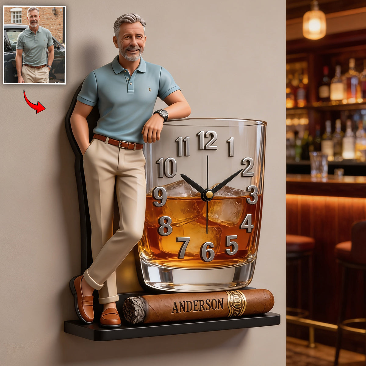 Personalisierte Whisky & Zigarren - Individuelle Acryl Wanduhr