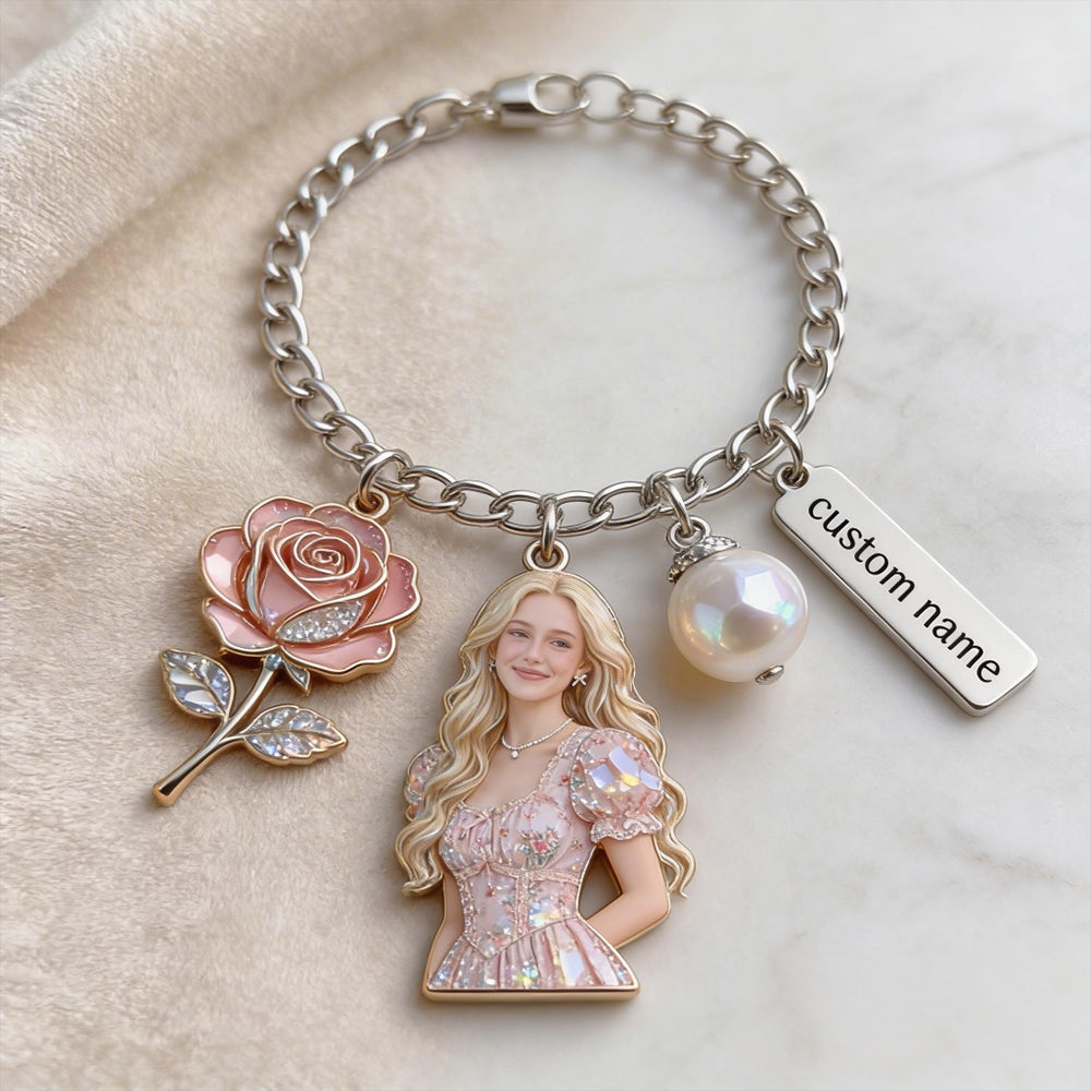 Custom Any Birthmonth Flower & Birthstone From Any Photo - Personalized Birth Month Flower Bracelet With Charms