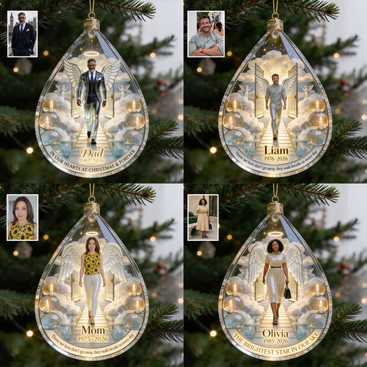 Heaven Memorial Angel Wings Christmas - Personalized Memorial Ornament