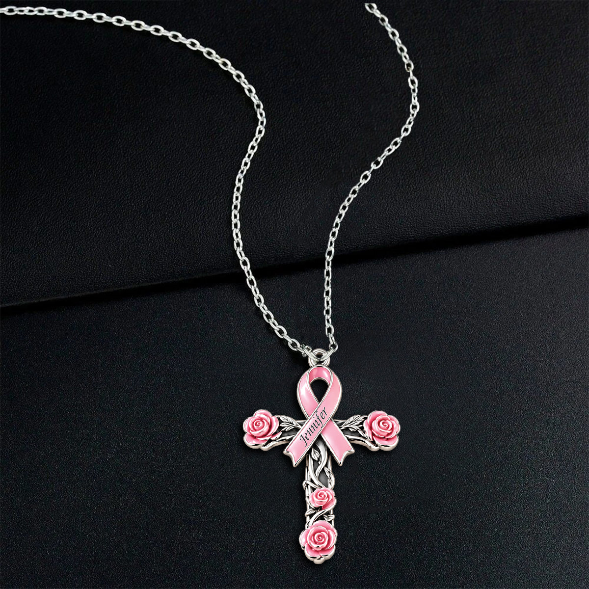 Glaube Hoffnung Liebe Band - Personalisierte Brustkrebsbewusstsein Metallanhänger Halskette